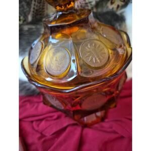 Vintage Fostoria Glass Coin Pattern Amber With Matching Lid And A Scalloped Lid